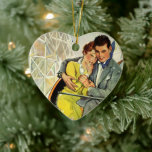Vintage Love and Romance, Roller Coaster Ride Keramikornament<br><div class="desc">Vintage illustration love and romance image featuring a young couple riding a roller coaster at a local amusement park. The man has his arm wrapped around the woman to keep her safe.</div>
