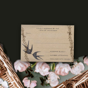 Vintage Love Bird Mariage Navy RSVP