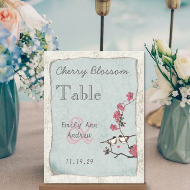 Vintage Love Bird Pink Cherry Blossom Tischnummer (Von Creator hochgeladen)