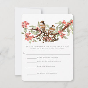 Vintage Love Bird Pink Florale Hochzeit RSVP Karte