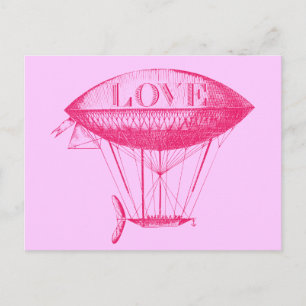Vintage Love Zeppelin Rosa Postkarte