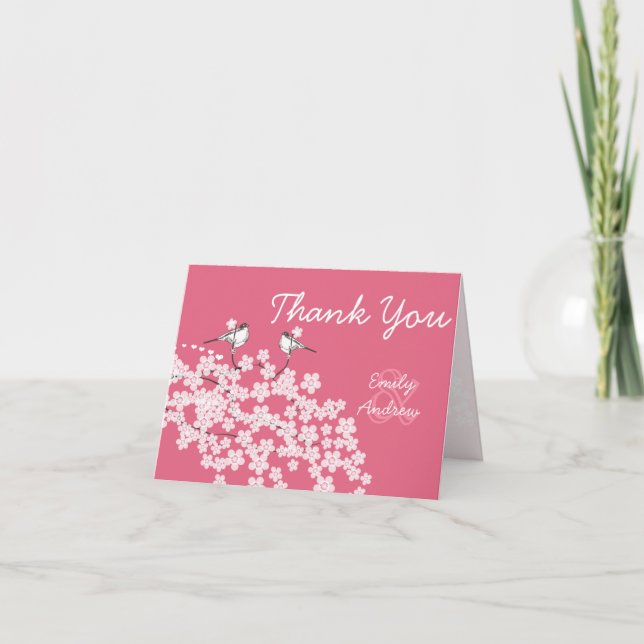 Vintage Lovebird Cherry Blossom Mariage Merci (Devant)