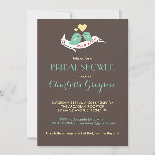 Vintage Lovebirds Streifen Brautdusche Einladung (Vorderseite)