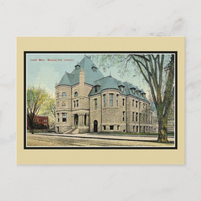 Vintage Lowell MA Memorial Hall library Postkarte (Vorderseite)