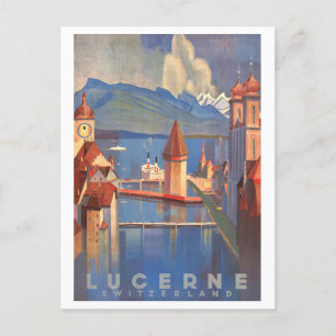 Vintage Lucerne Schweiz Reiseplakat Postkarte