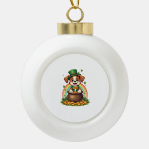 Vintage Lucky Leprechaun Welpen Regenbogen Goldtop Keramik Kugel-Ornament