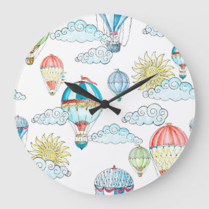 Vintage Luftballons: Whimsische Wassermalerei naht Große Wanduhr