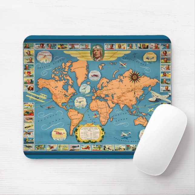Vintage Luftfahrt - Weltkarte Mousepad (Mit Mouse)