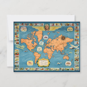 Vintage Luftfahrt - Weltkarte Postkarte