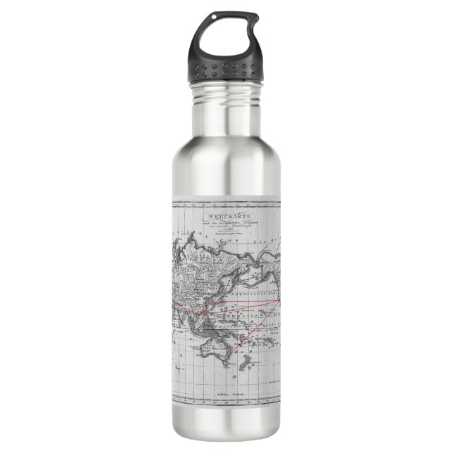 Vintage Luftfahrtweltkarte Edelstahlflasche (Vorderseite)