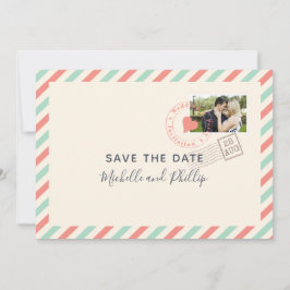 Vintage Luftpost-Hochzeit Das Foto Datum speichern Save The Date