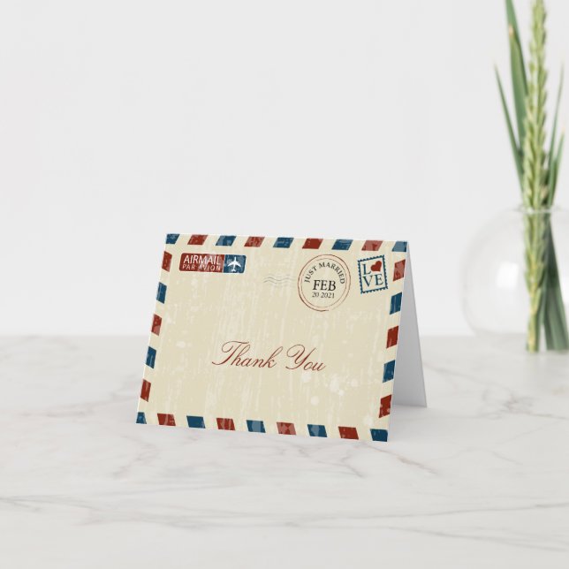 Vintage Luftpost Hochzeit Vielen Dank Dankeskarte (Vorderseite)