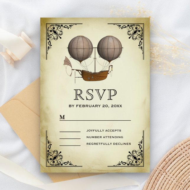 Vintage Luftschifffahrt Heißluftballon Hochzeit RSVP Karte (Von Creator hochgeladen)
