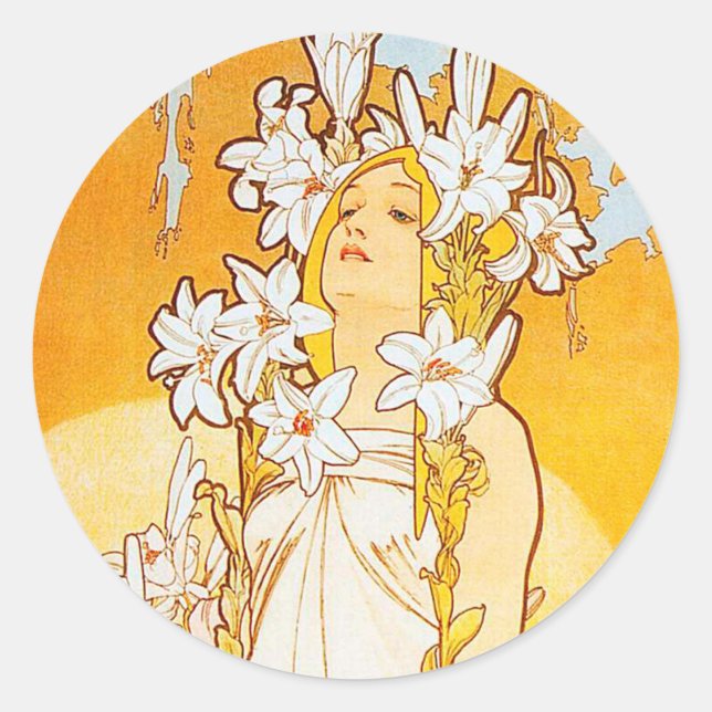 Vintage Lüge von Alphonse Mucha Runder Aufkleber (Vorderseite)