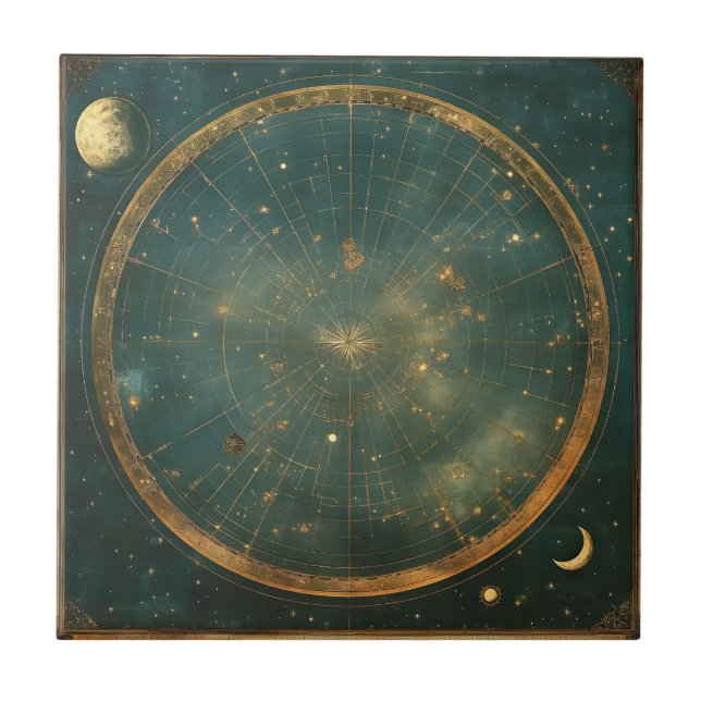 Vintage Lunar Celestial Map Design (2) Fliese (Vorderseite)