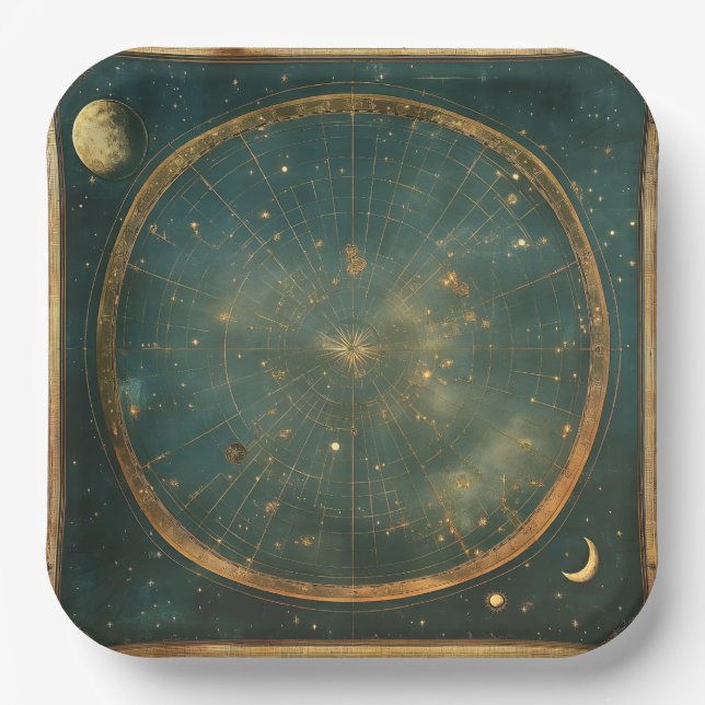 Vintage Lunar Celestial Map Design (2) Pappteller (Vorderseite)