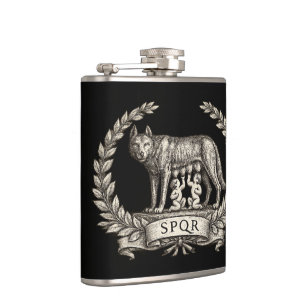 Vintage Lupa Capitolina Romulus Remus SPQR Emblem Flachmann