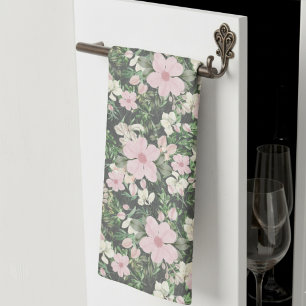 Vintage Lush Pink Botanisches Muster Geschirrtuch