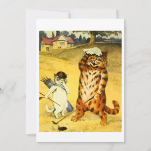 Vintage lustige Golfkatze und Caddie-Illustration Feiertagskarte