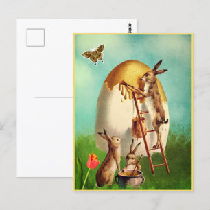 Vintage lustige Hasen und Osterei Postkarte