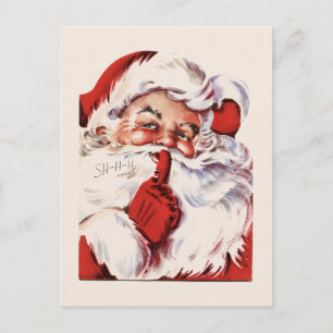 Vintage lustiger alter Weihnachtsmann Shhh Beige P Feiertagspostkarte