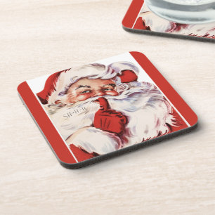 Vintage lustiger alter Weihnachtsmann Shhh Rot Untersetzer