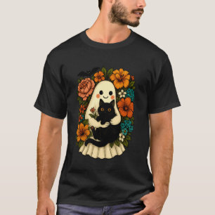 Vintage lustiger Geist hält schwarze Katzen Blumen T-Shirt