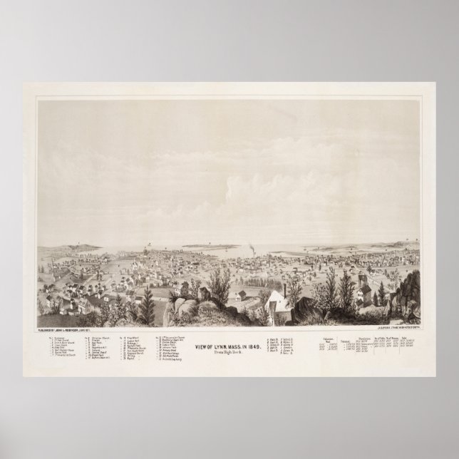 Vintage Lynn MA Karte (1849) Poster (Vorne)