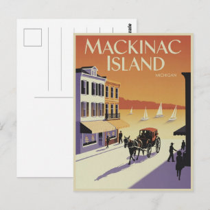 Vintage Mackinac Insel Michigan mit Blume Geschenk Postkarte