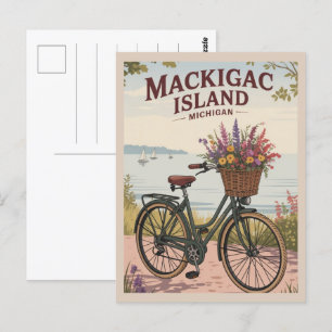 Vintage Mackinac Insel Michigan mit Blume Geschenk Postkarte