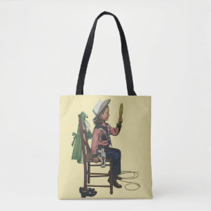 Vintage Mädchen Cowgirl beim Blick in den Spiegel Tasche