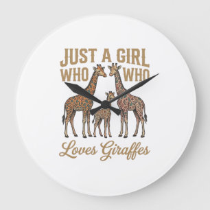 Vintage Mädchen, das Giraffen Liebt T-Shirt Design Große Wanduhr