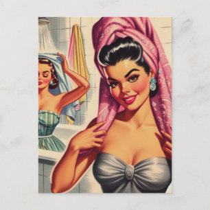 Vintage Mädchen Duschillustration Postkarte