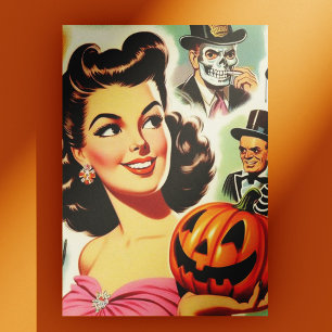 Vintage Mädchen Halloween-Illustration Postkarte