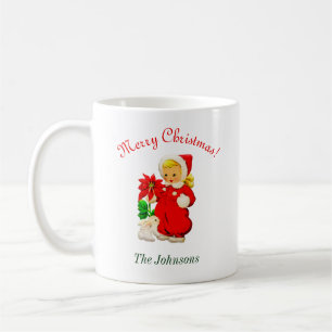 Vintage Mädchen mit Hasen Weihnachts Kaffeetasse
