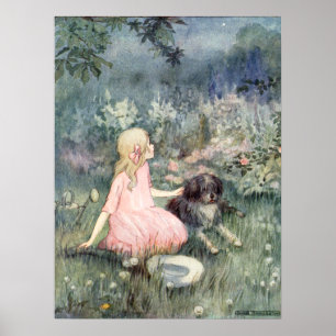 Vintage Mädchen mit Hund von Anne Anderson Poster