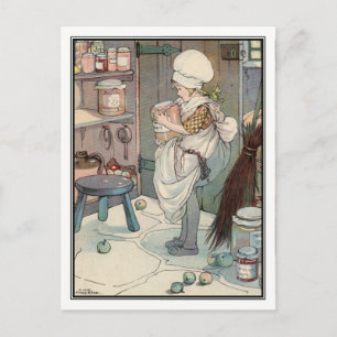 Vintage Mädchen mit Marmelade und eingelegten Gurk Postkarte