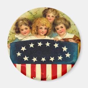 Vintage Mädchen-runder Magnet