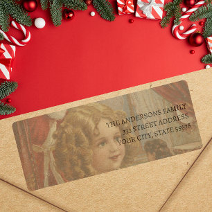 Vintage Mädchen-Santa-Puppe-Adressaufkleber