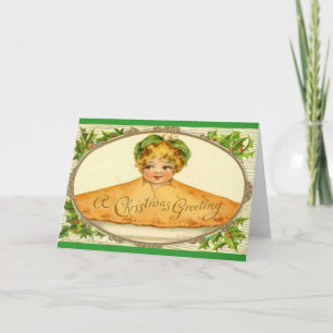 Vintage-Mädchen-Überraschung springt aus Weihnacht Feiertagskarte