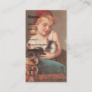 Vintage Mädchen und Katze Visitenkarte
