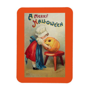 Vintage Mädchen und Kürbis Magnet