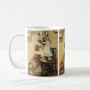 Vintage Mädchen und Sheltie-Hunde-Kunst Geheimort Kaffeetasse