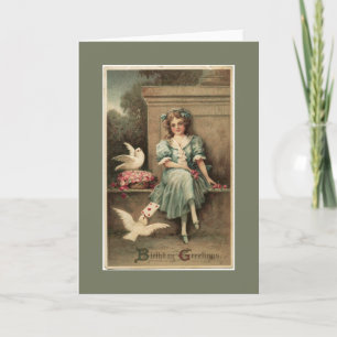Vintage Mädchen und Tauben Geburtstagskarte Karte