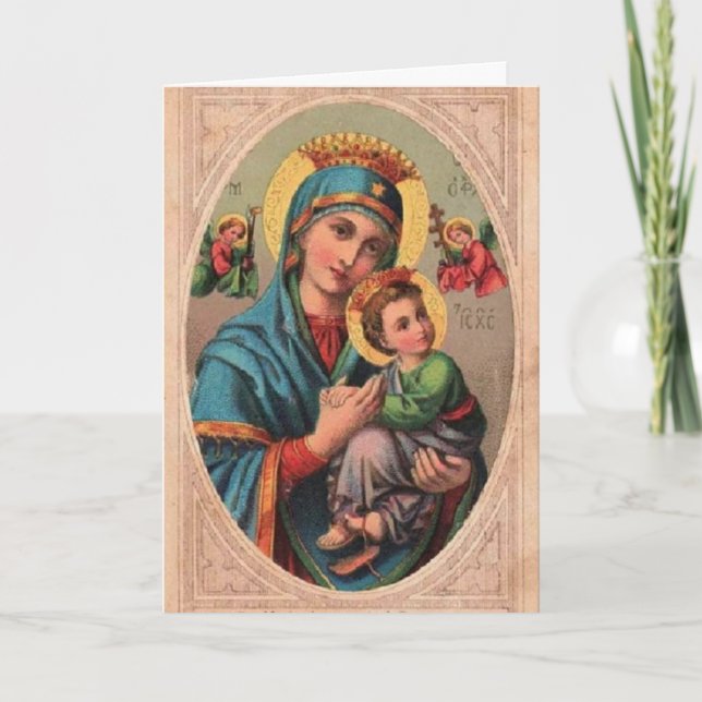 Vintage Madonna & Kind Feiertagskarte (Vorderseite)