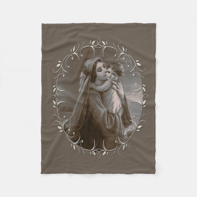 Vintage Madonna und Kind mit Silberrahmen Fleecedecke (Vorderseite)