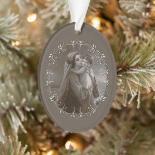 Vintage Madonna und Kind mit Silberrahmen Ornament