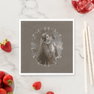 Vintage Madonna und Kind mit Silberrahmen Serviette