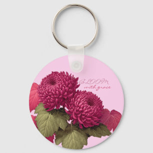Vintage Magenta Chrysanthemum Botanische Kunst Schlüsselanhänger