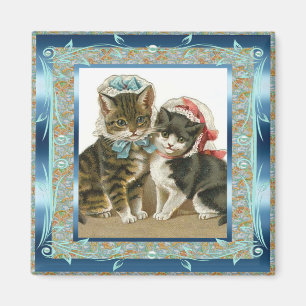 Vintage Magnet Vintage Bleu Chats Turquoises